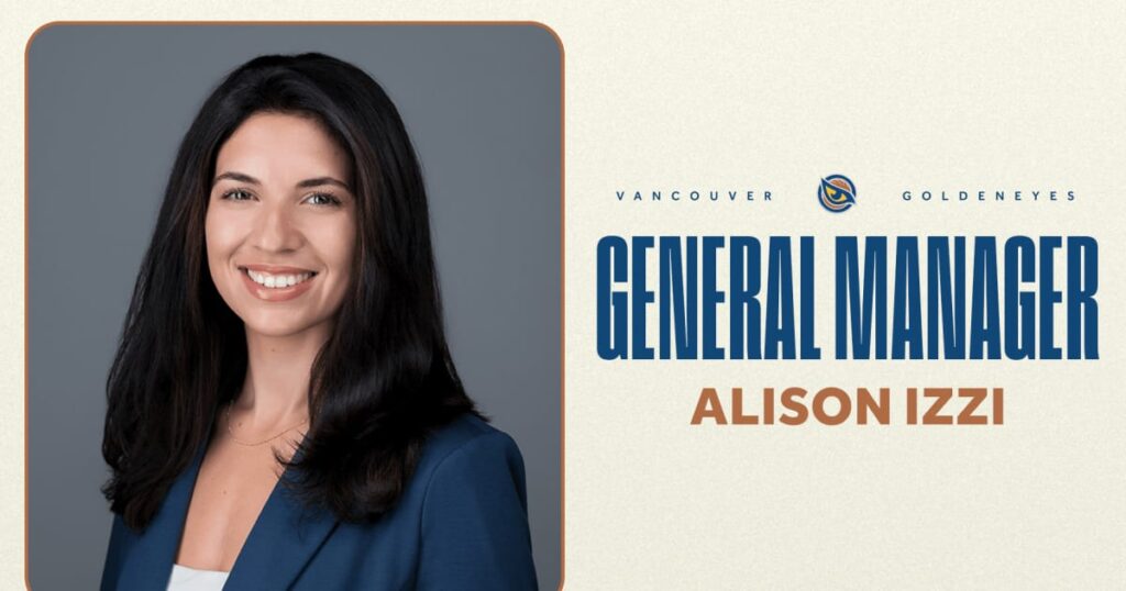 Write a new simple attractive title based on the title from ALISON IZZI NAMED GENERAL MANAGER OF THE VANCOUVER GOLDENEYES | PWHL and dont use quote marks Write a new simple attractive title based on the title