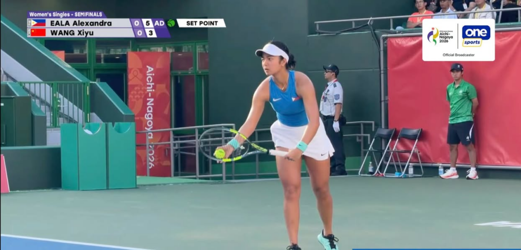 FIRST SET GOES TO ALEX! đȘđ» Alex Eala takes the first set, 6-3, against Chinaâs Xiyu Wang in the womenâs tennis singles semifinals of the 20th Asian Games in Japan on Thursday. (Screenshots/ONE Sports) – facebook.com FIRST SET GOES TO ALEX! đȘđ» Alex Eala takes the