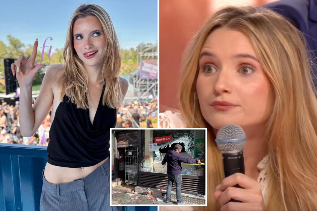 French student Lola Fleur Whittaker mocks owners who lost stores in